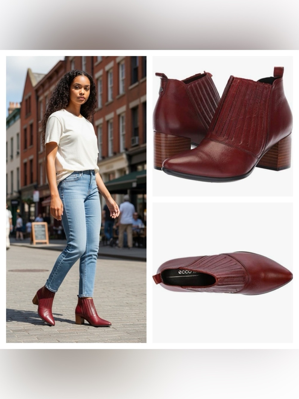 Ecco Women's Deep Burgundy Leather Chelsea Ankle Bootie size 38 US 8
